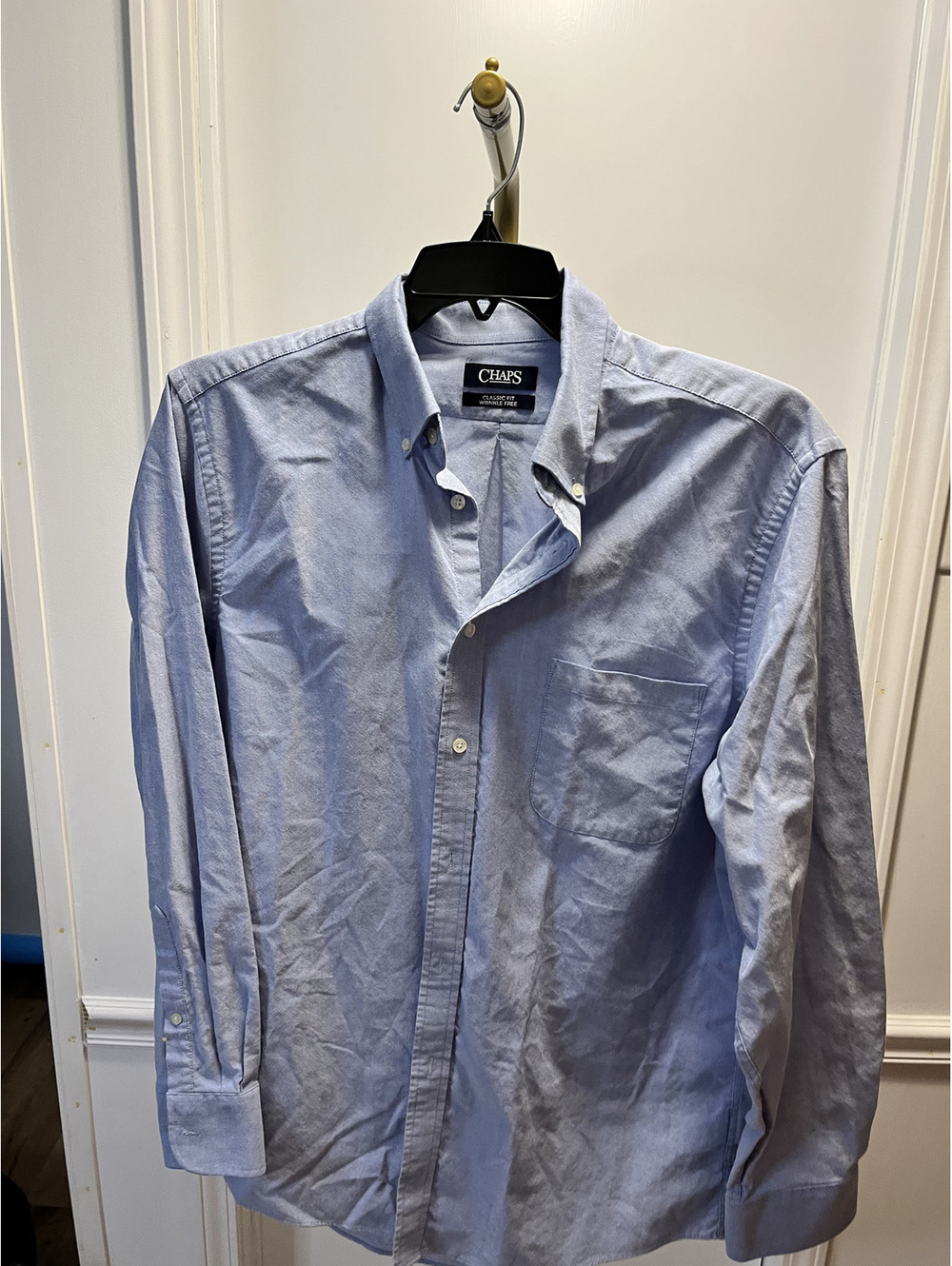 CHAPS 16/16.5 34/35 (L) Blue classic fit, wrinkle-free dress shirt Blue/white